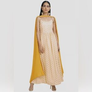 Indian Fusion Outfit - House of Indya Foil Strappy Anarkali with mustard dupatta